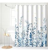 Baires Bath Watercolor Shower Curtain, Light Blue Eucalyptus Leaf Flower Shower Curtain for Bathr...