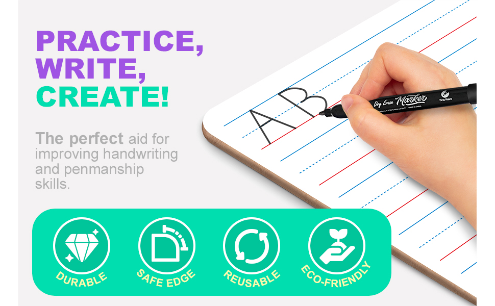 Whiteboard with lines Dry erase lined board Educational board for students Reusable learning board