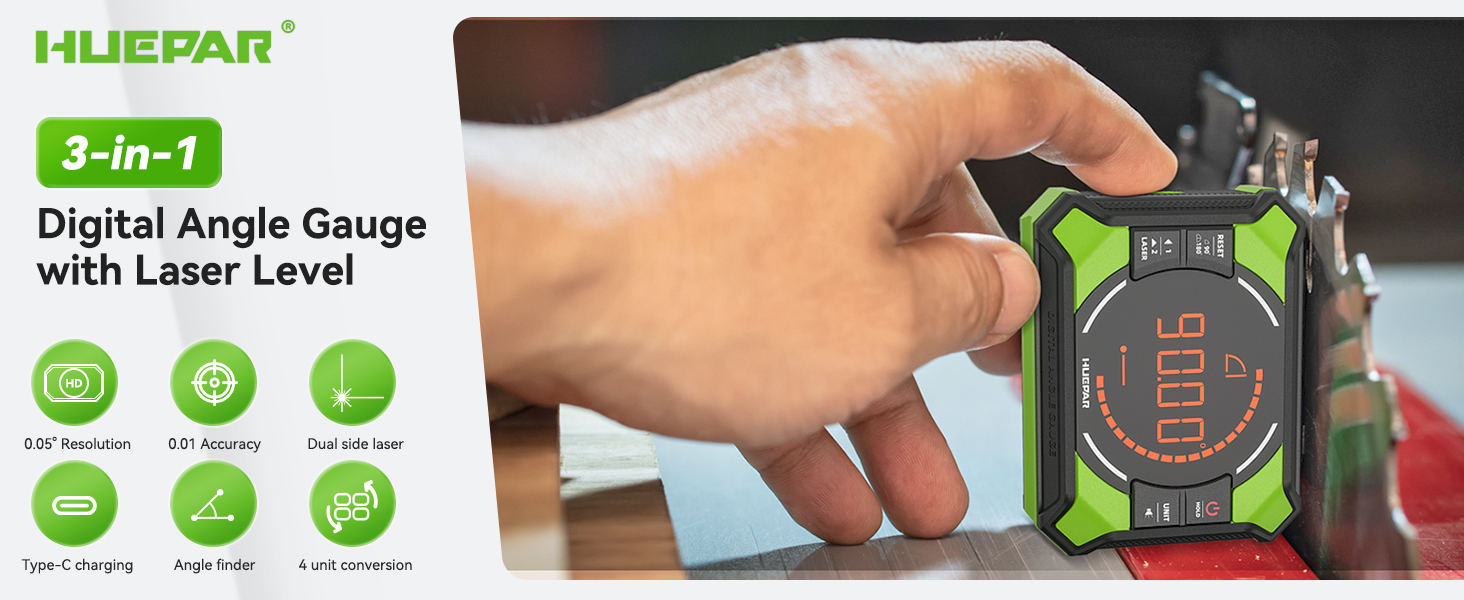 3-in-1 Digital Angle Gauge with Laser Level