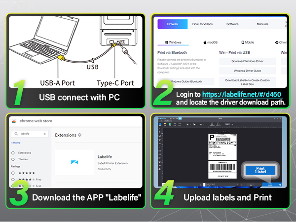 Bluetooth Shipping Label Printer, D450 Thermal Label Printer for Address Postage Small Business