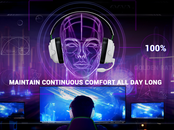 a man wearing headphones with a man wearing a headset and a neon light.