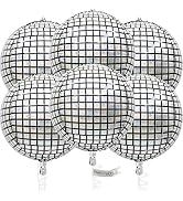 PartyWoo Silver Balloons, 6 pcs Disco Silver Foil Balloons, 22 inch Giant 4D Foil Balloons and Ri...