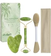 Real Perfection Gua Sha Facial Tools Face Roller for Wrinkles Jade Roller and Gua Sha Set, Scrubb...