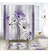 Onalasyc 4PCS Purple Daisy Flowers Plants Shower Curtain Set,Shower Curtain and Carpet and Access...