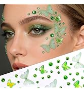 Green Butterfly Face Gems Stickers - Self-Adhesive Rhinestone Face Jewels with Butterfly Decals G...
