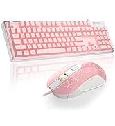 Gaming Keyboard and Mouse Combo, K1 7 Colors LED Backlit Keyboard with 104 Keys Computer PC Gamin...
