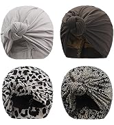 Pretied Turban Head Wraps for Black Women Satin Silk Bonnet Hairwrap African Pre Knot Turbans Str...