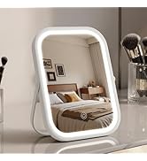 Bearolve Travel Makeup Mirror, 6"×8" Small Vanity Mirror with Lights, 1500mAH Battery, 3-Color Li...