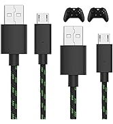 TALK WORKS Controller Charger Cord for Xbox One - 2 Pack 10 ft Nylon Braided Micro USB Charging C...