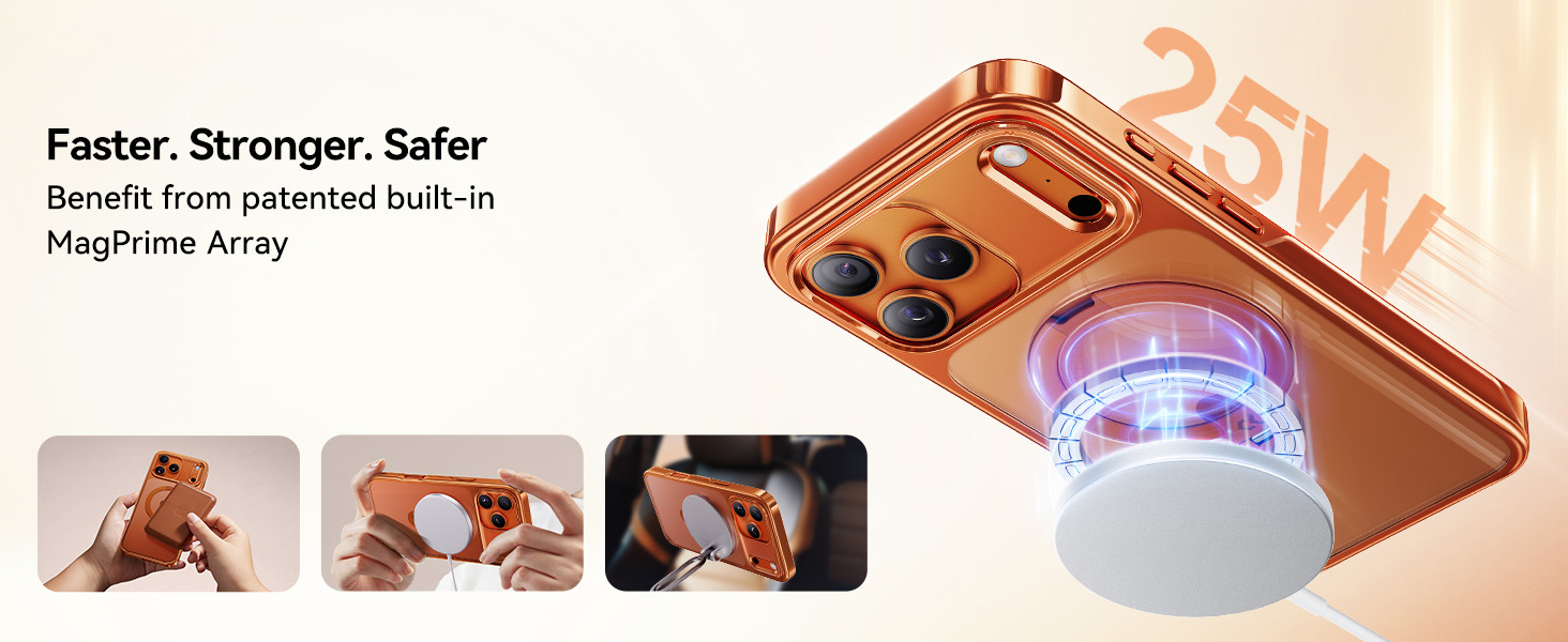 Orange for iPhone 17 Pro Max Case with 360 Spin Magnetic Stand Slim Polished Clear