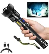ZioeYiue Flashlights High Lumen Rechargeable, Heavy Duty Rechargeable Flashlights, Adjustable Foc...
