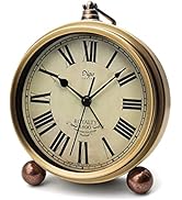 Maxspace Table Clock, Golden Metal Retro Non-Ticking Alarm Clock for Bedroom, Vintage Battery Ope...