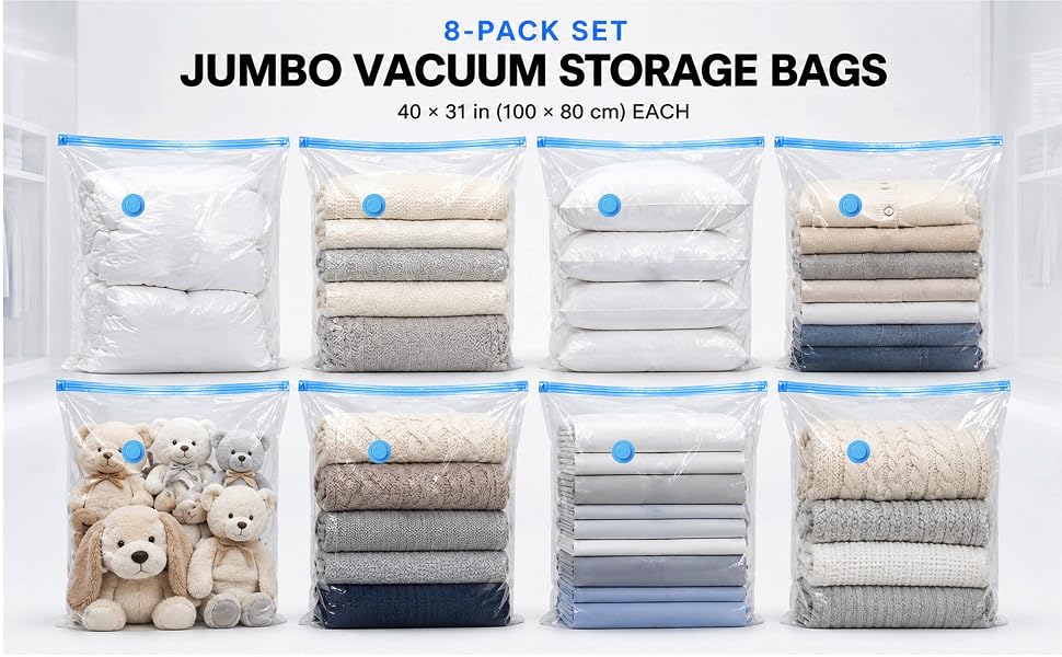 8-Pack Jumbo Vacuum Storage Bags, 40 x 31 Inches