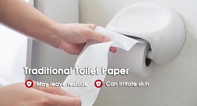 Water cleaning with handheld bidet sprayer compared to toilet paper for better hygiene