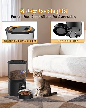 Automatic Cat Feeders 4L Timed Cat Dry Food Dispenser Dual Power Supply Programmable Portion