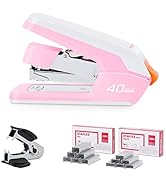 Deli Effortless Pink Desktop Stapler, 40-50 Sheet Capacity Stapling, One Finger Touch, Easy to Lo...