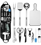 Odoland 14pcs Camping Cooking Utensils Set, Stainless Steel Outdoor Kitchen Cookware Kit, Portabl...