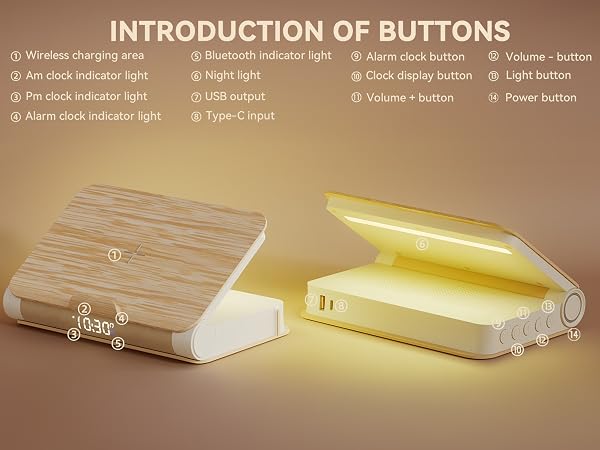 Vivilumens Sunrise Alarm Clock Buttons of Introduction
