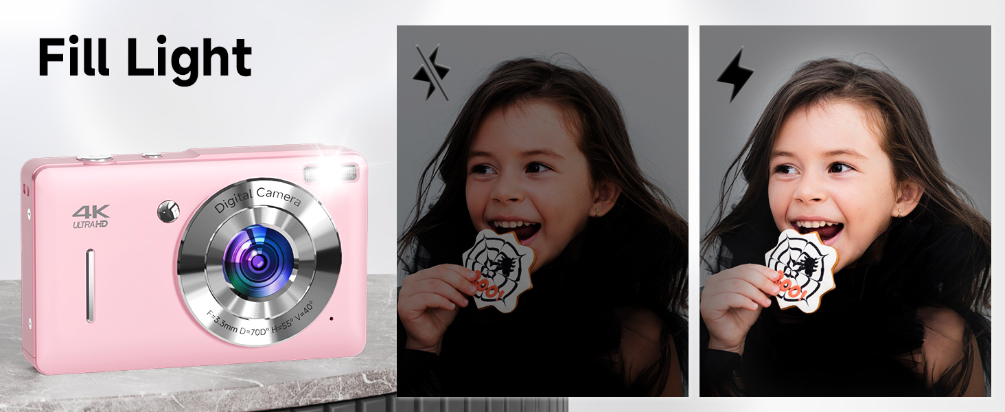 Flash Light Pink Digital Camera Shoot Camera for Kids