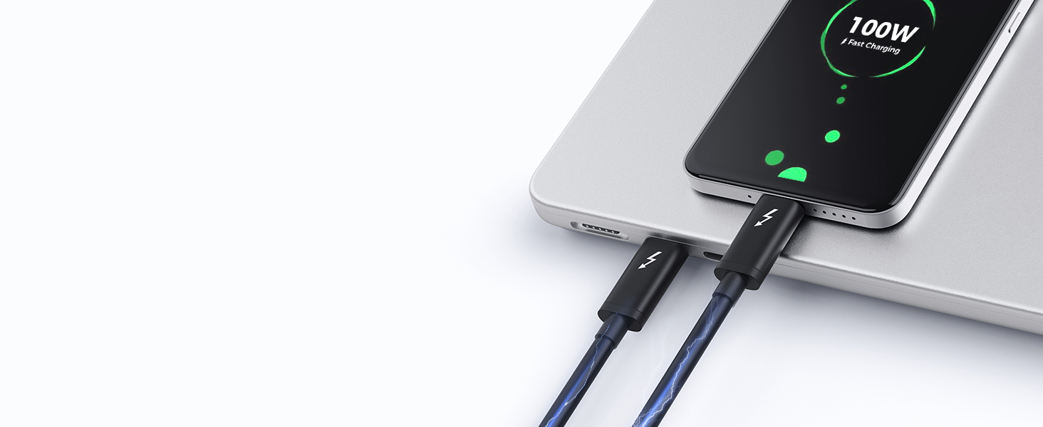 USB C Thunderbolt cable with 100W power delivery for laptops