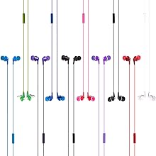 Choose your color. 10 flat-laid earbuds in a rainbow of colors over a white background