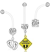 ONESING 3 Pcs 14G Pregnancy Belly Button Rings Flexible Maternity Belly Button Rings 38mm Clear L...