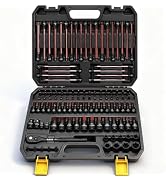112-Piece Torx and Allen Bit Socket Set, 1/4", 3/8",1/2" Drive Bit Socket Set with Ratchet Wrench...