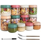 12Pack Overnight Oats Containers with Lids, 16oz, 8oz &amp; 4oz Glass Jars with Airtight Lids, Wide m...