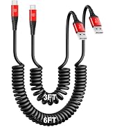 USB C Cable [3FT+6FT], 2Pack USB A to USB C 3A Fast Charging, Coiled Type C Charger Cord for Car ...