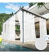 HolidayIdeas White Outdoor Sheer Curtains for Patio Waterproof-6 Panels Linen Semi Voile Indoor S...