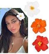 TEBIEKOY 3Pcs Hawaiian Flower Hair Clips for Women Plumeria Hibiscus Hair Clip 3.5 Inch Artificia...