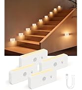 Yiliaw Motion Sensor Night Lights Indoor - Rechargeable Stick-On Stair Lights with Wireless Magne...