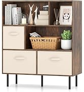 Giantex 6-Cube Bookshelf, 3-Tier Bookcase with 3 Removable Folding Fabric Drawers, Freestanding C...