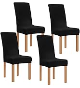 Obstal Black Stretch Spandex Dining Room Chair Covers ?Set of 4 Universal Removable Washable Chai...