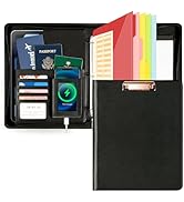 Ospelelf Leather Portfolio Folder, 3 Ring Binder with Storage clipboard, fits Letter Size Paper, ...