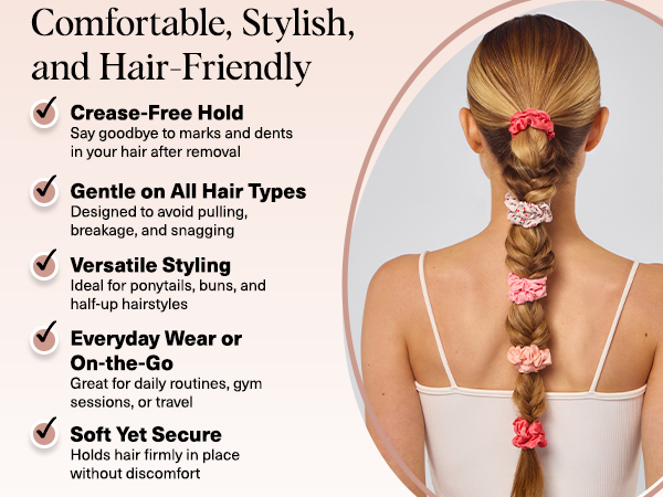Kitsch Satin Scrunchies for Women - No Crease Hair Ties for Girls
