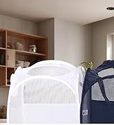 AQQA 9 Pcs Mesh Popup Laundry Hamper Set, Black/White/Blue, Durable Handles, Foldable, Sturdy Mes...