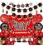 Graduation Decorations Class of 2026 Grad Party Supplies Set with Congrats Grad Red Backdrop Bann...