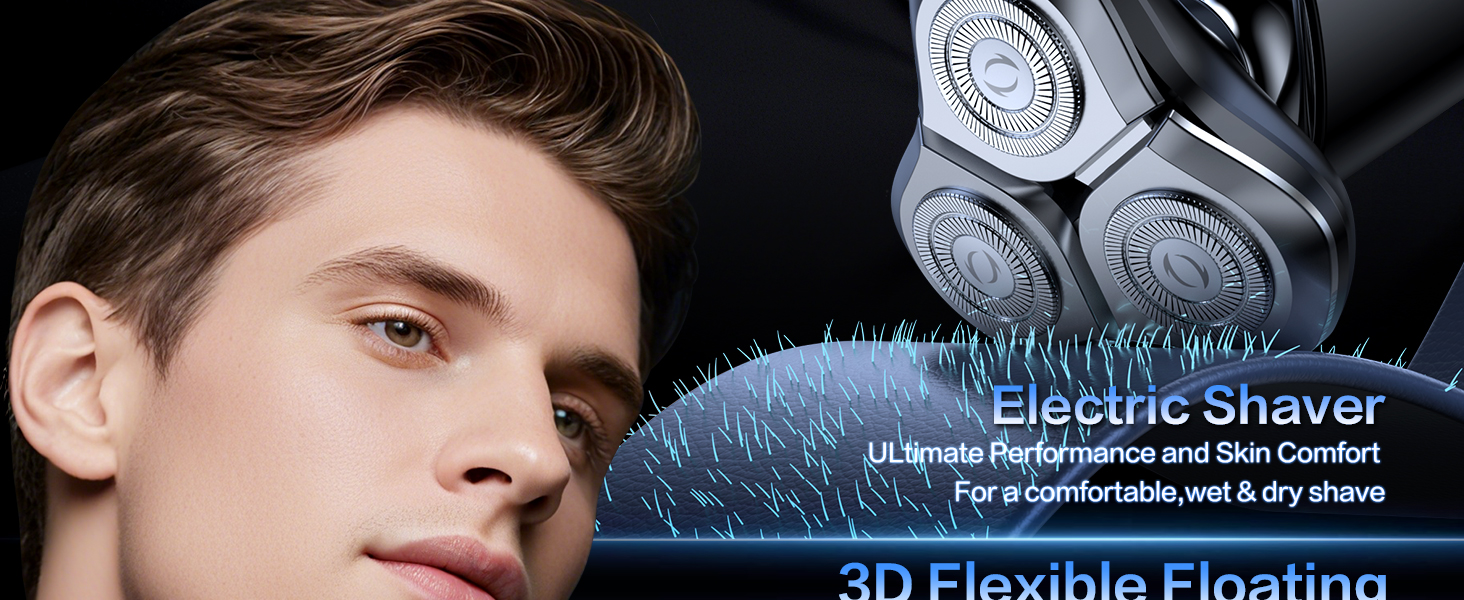 Electric Razor for Men, Men&amp;amp;#39;s Electric Shaver, 3-Blade Rotary Shaving System, Touch Switch