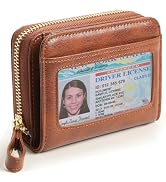 DELIRSTYIN Genuine Wallet Women RFID Blocking Card Holder, Small Leather Womens Wallet with Zippe...