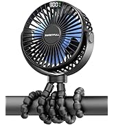 SWEETFULL Portable Stroller Fan, LED Display 6000mAh Battery Operated Mini Clip Fan, 4 Speed Rech...