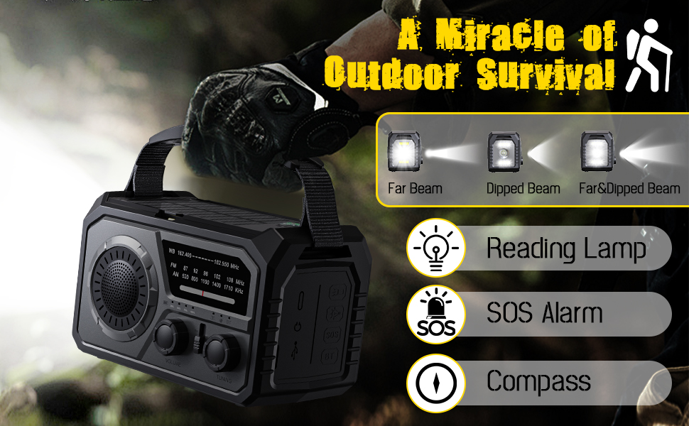 Weather Radio, Hand Crank Emergency Radio, Portable Radio AM FM Shortwave, Solar Battery Operated