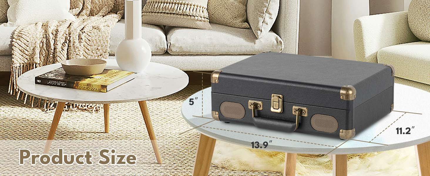 Vinyl Record Player 3-Speed Bluetooth Turntable with Rechargeable Battery