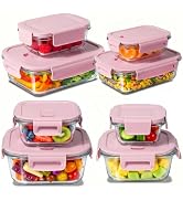 Asnews 8 Pack Glass Meal Prep Containers with Lids, Glass Food Storage Containers with Snap Locki...