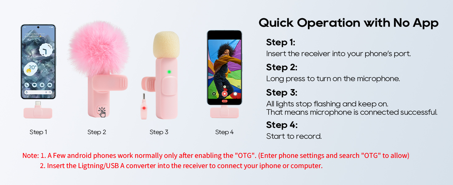 Quick Operation with No App only 4 step usb c microphone with indicator lamp
