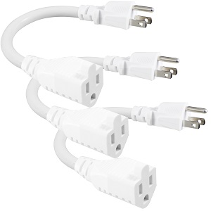  White Short 3Prong Power Extension Cord - 6inch Mini Indoor Grounded Extension Cord
