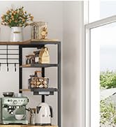 iabifo L-Shaped Bakers Rack with Power Outlet, 6-Tier Microwave Stand with Open Storage, Coffee B...