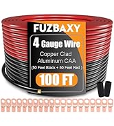 Fuzbaxy 4 Gauge Wire (50Feet Black+50Feet Red) Copper Clad Aluminum CCA - Primary Automotive Wire...