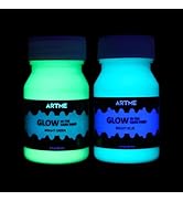 Artme Glow in The Dark Paint, Glow Paint Set of Green and Blue Colors (60ml/2oz, each) Acrylic Gl...