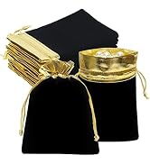 HRX Package 10pcs Velvet Bags with Drawstrings 5x7 inch, Black Gold Cloth Gift Pouches Baggies Sa...